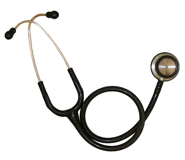 A stethoscope resting on a plain surface, photographed as a still-life object